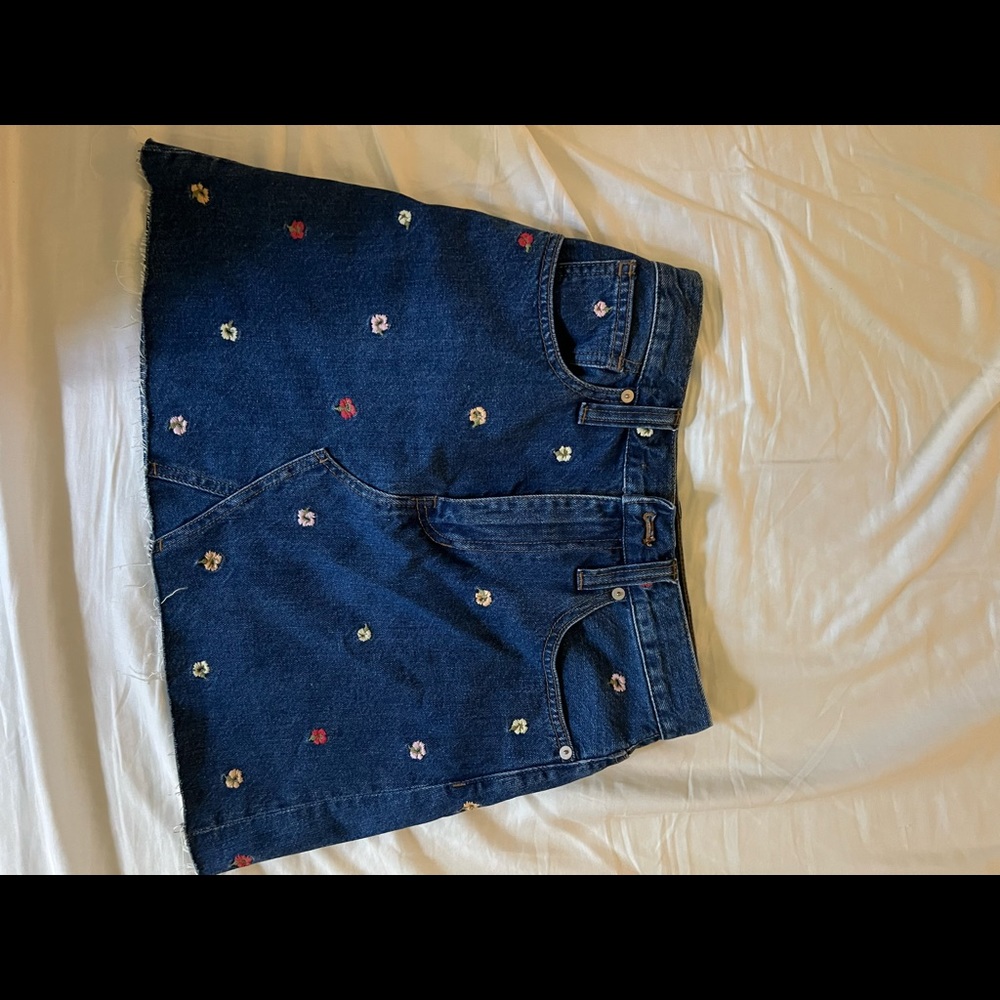 Madewell denim floral embroidered skirt